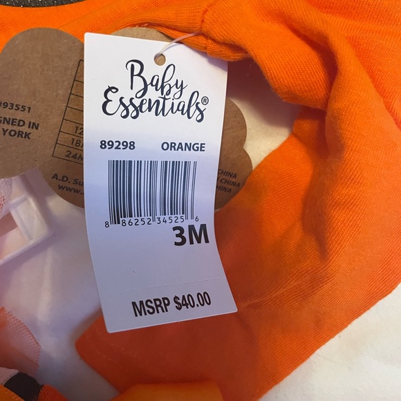 Baby essentials girls orange pumpkin outfit with matching bow size 3months NWT - Picture 2 of 6